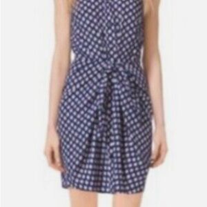 Michael Kors Ikat Design Front Tie Navy Polka Dot Sleeveless Dress size 8
